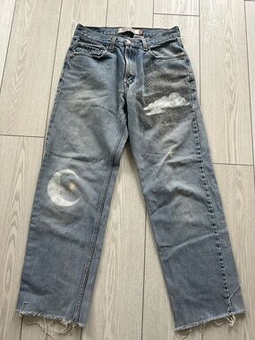 Women's Levi's light blue Jeans with Hand-Painted Moon and Cloud Details